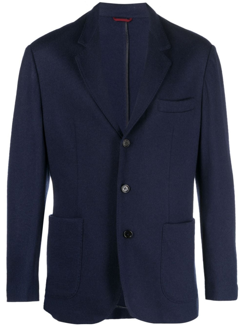 Brunello Cucinelli Blazer With Patch Pockets In Navy Blue