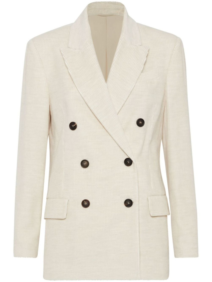 Brunello Cucinelli Ribbed Blazer Structured Shoulders In Off White