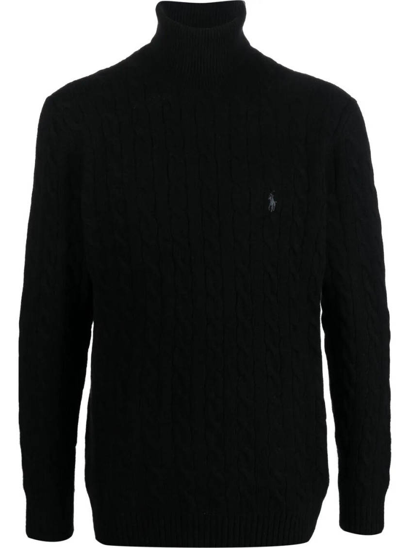 Ralph Lauren Chunky Knit Roll Neck Sweater In Blue