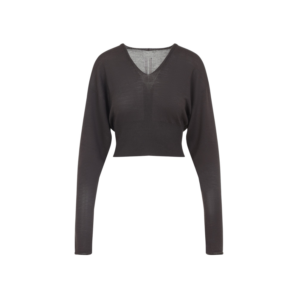 Rick Owens Cropped Virgin Wool Pullover V-neck In Gray