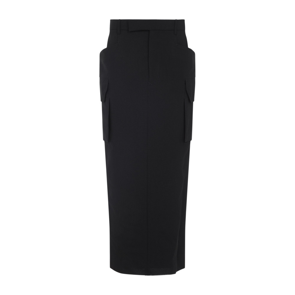 Rick Owens Firbanks Virgin Wool Twill Cargo Skirt In Black