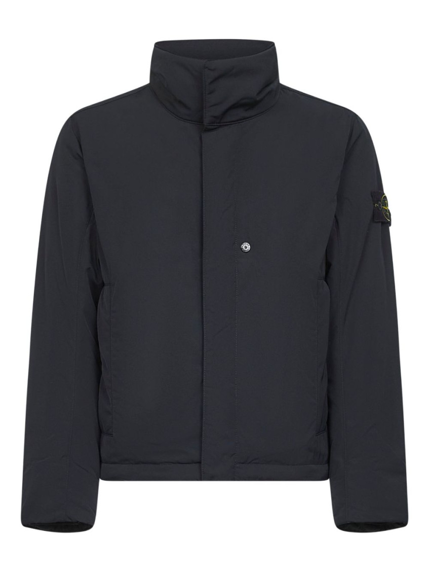 Stone Island Black Nylon Short Windbreaker Jacket In Black