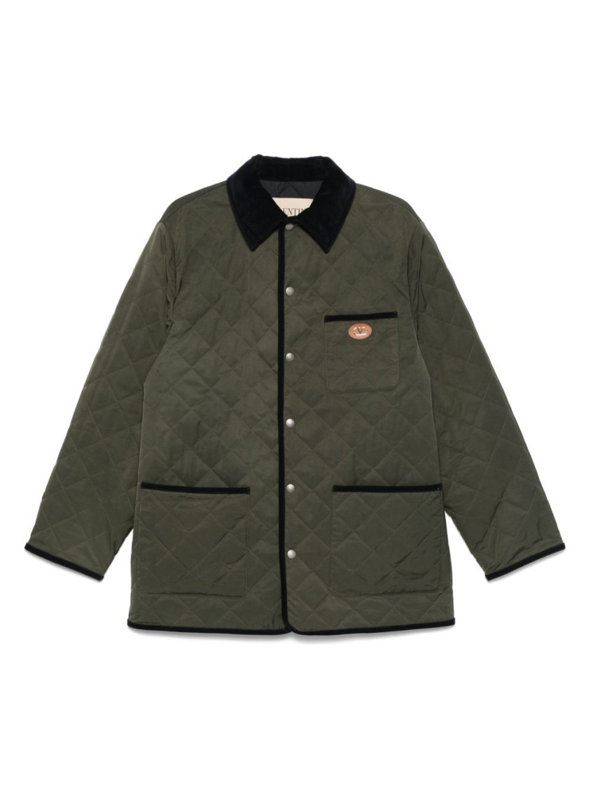 Valentino Garavani Olive Quilted Jacket With Vlogo Patch In Green