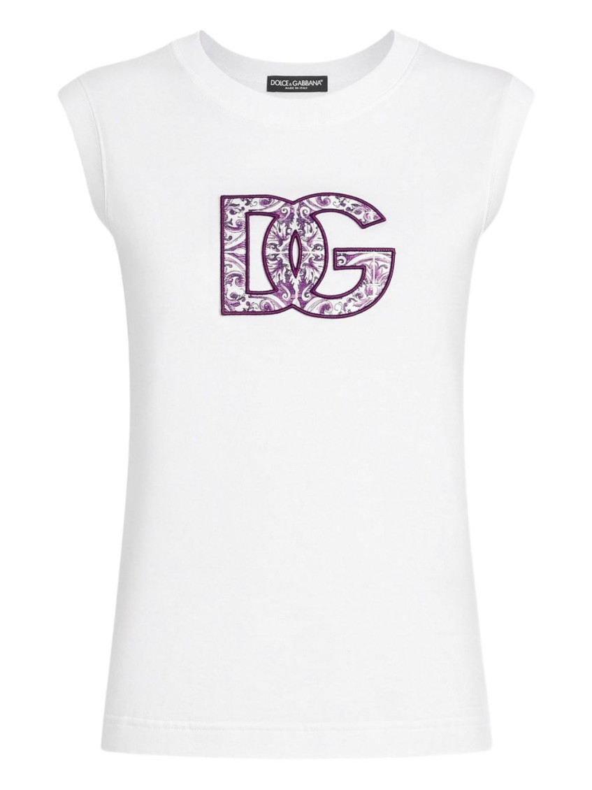 Dolce & Gabbana Cotton Logo T-shirt Cap Sleeves In White
