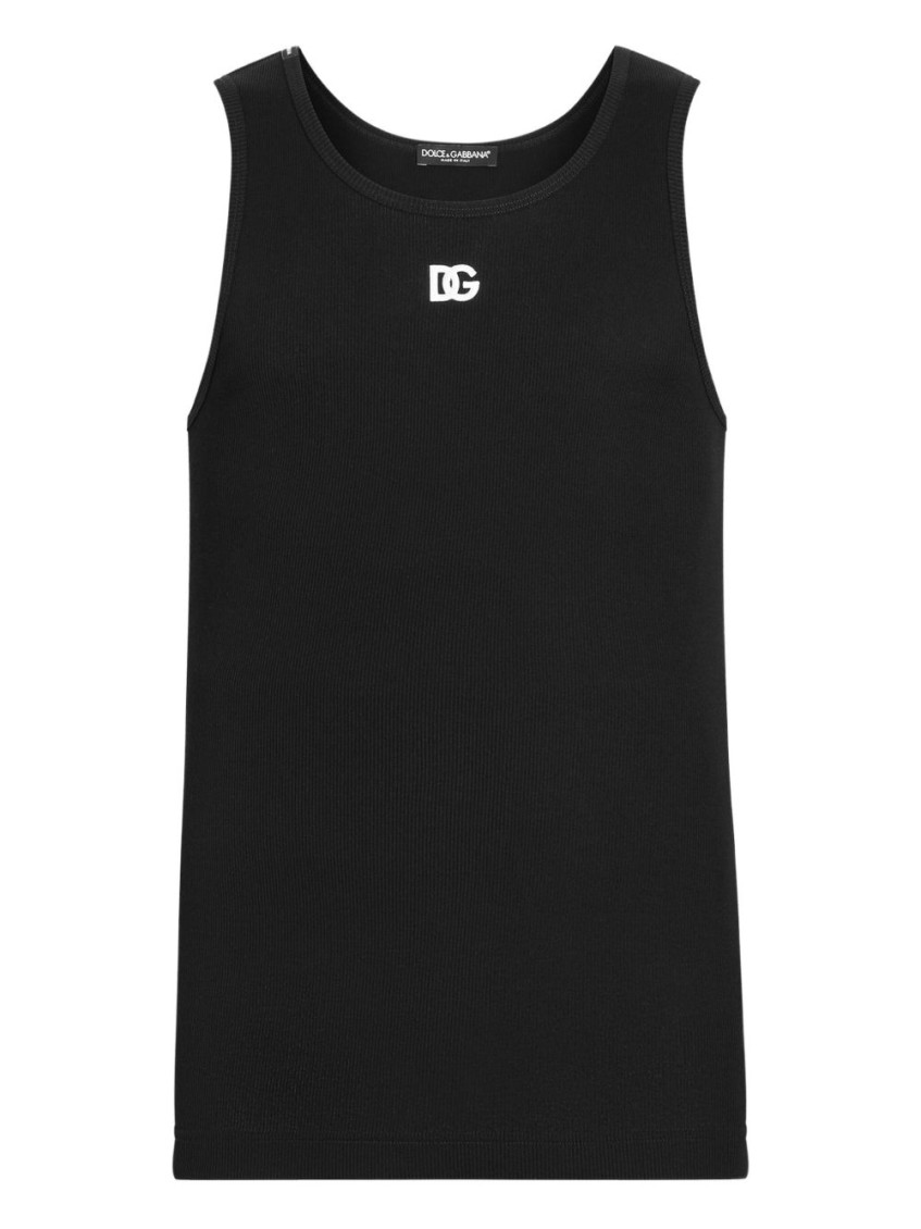 Dolce & Gabbana Ribbed Cotton Tank Top With Round Neckline In Black