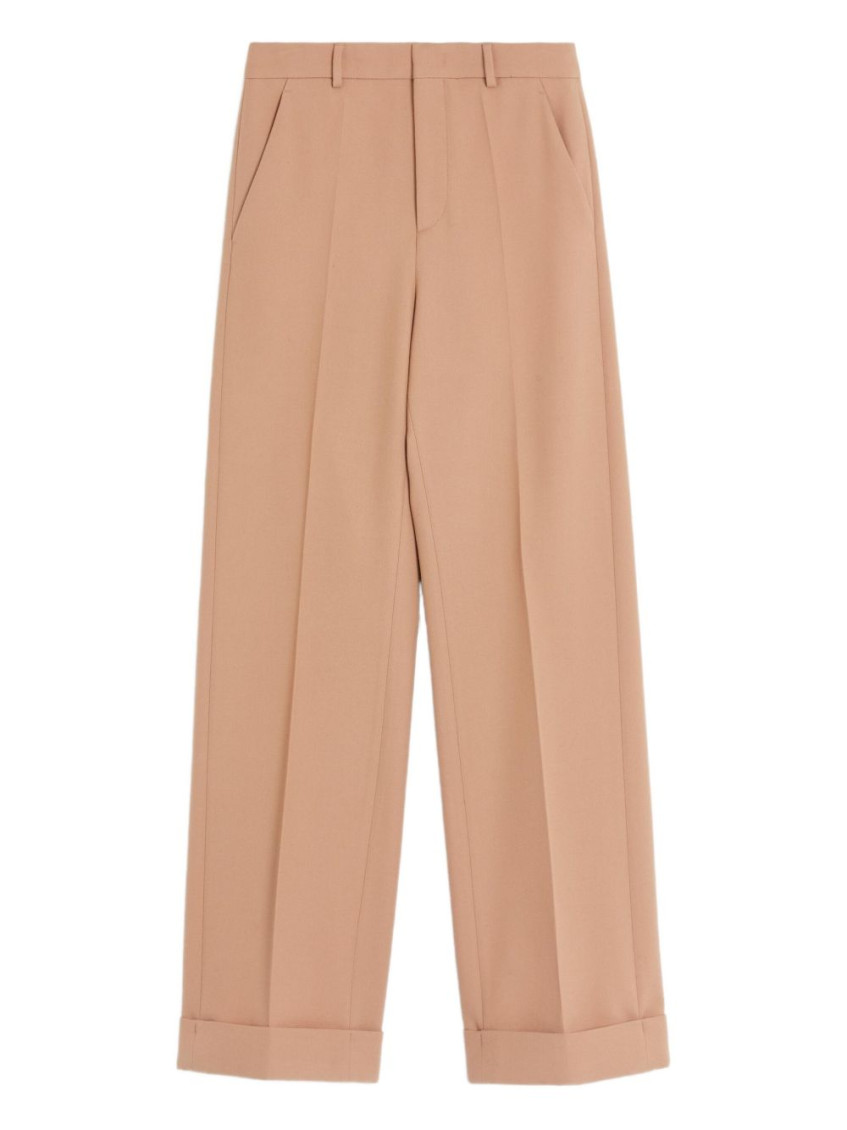 Valentino Wide-leg Trousers With Cuffed Hem And Pleats In Pink