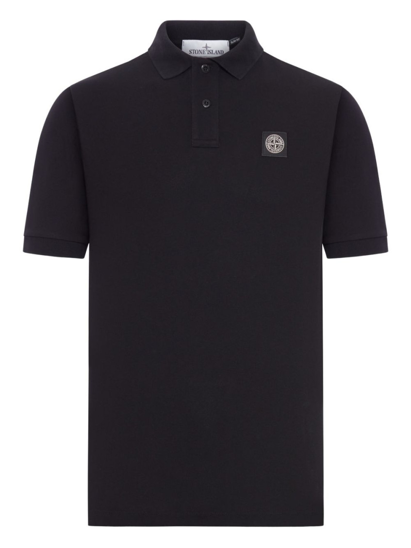 Stone Island Logo-patch Cotton Polo Shirt In Black