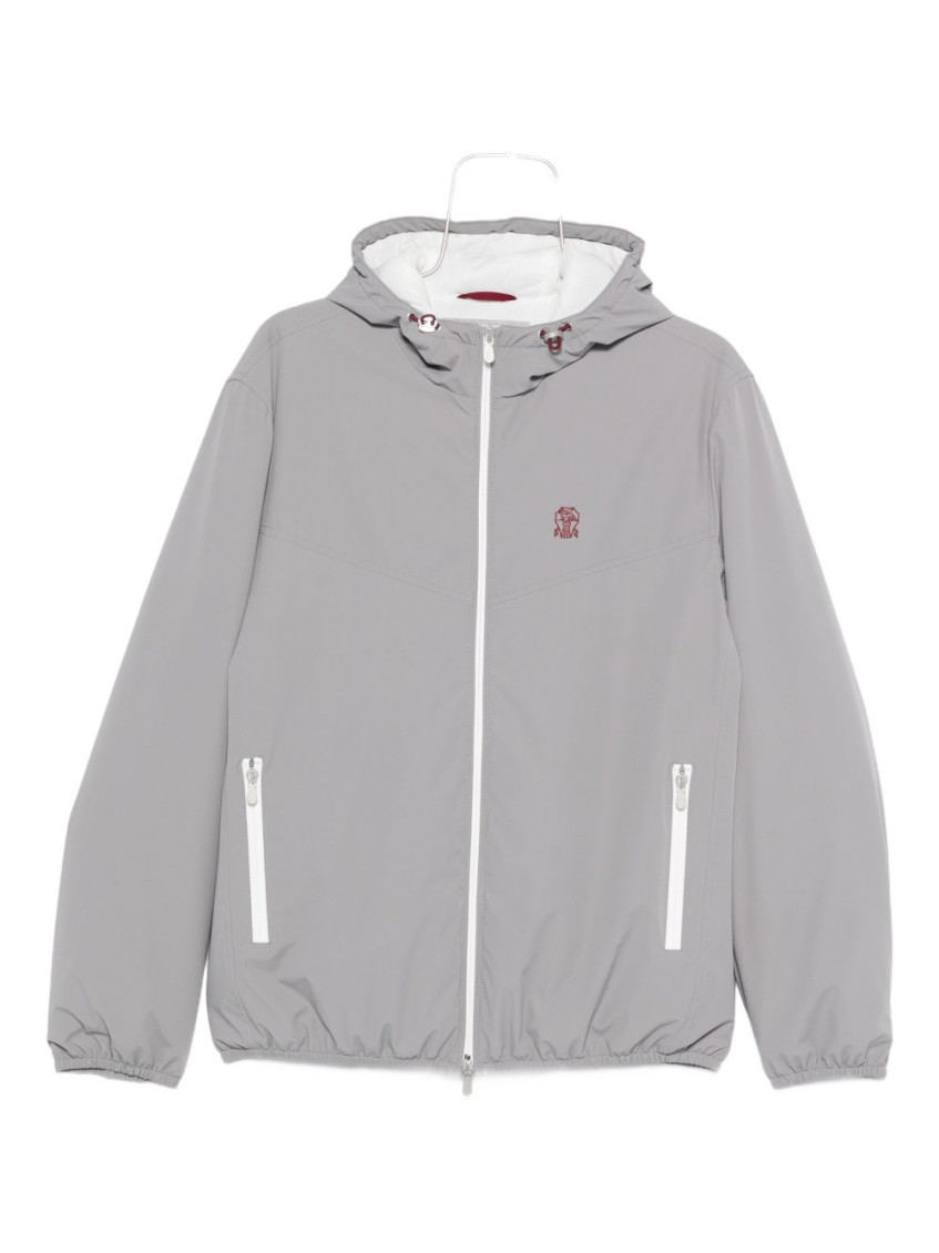 Brunello Cucinelli Nylon Jacket With Hood And Pockets In Gray