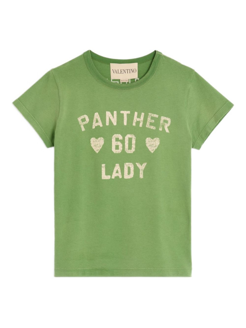Valentino Playful Printed Cotton T-shirt With Bold Lettering In Green