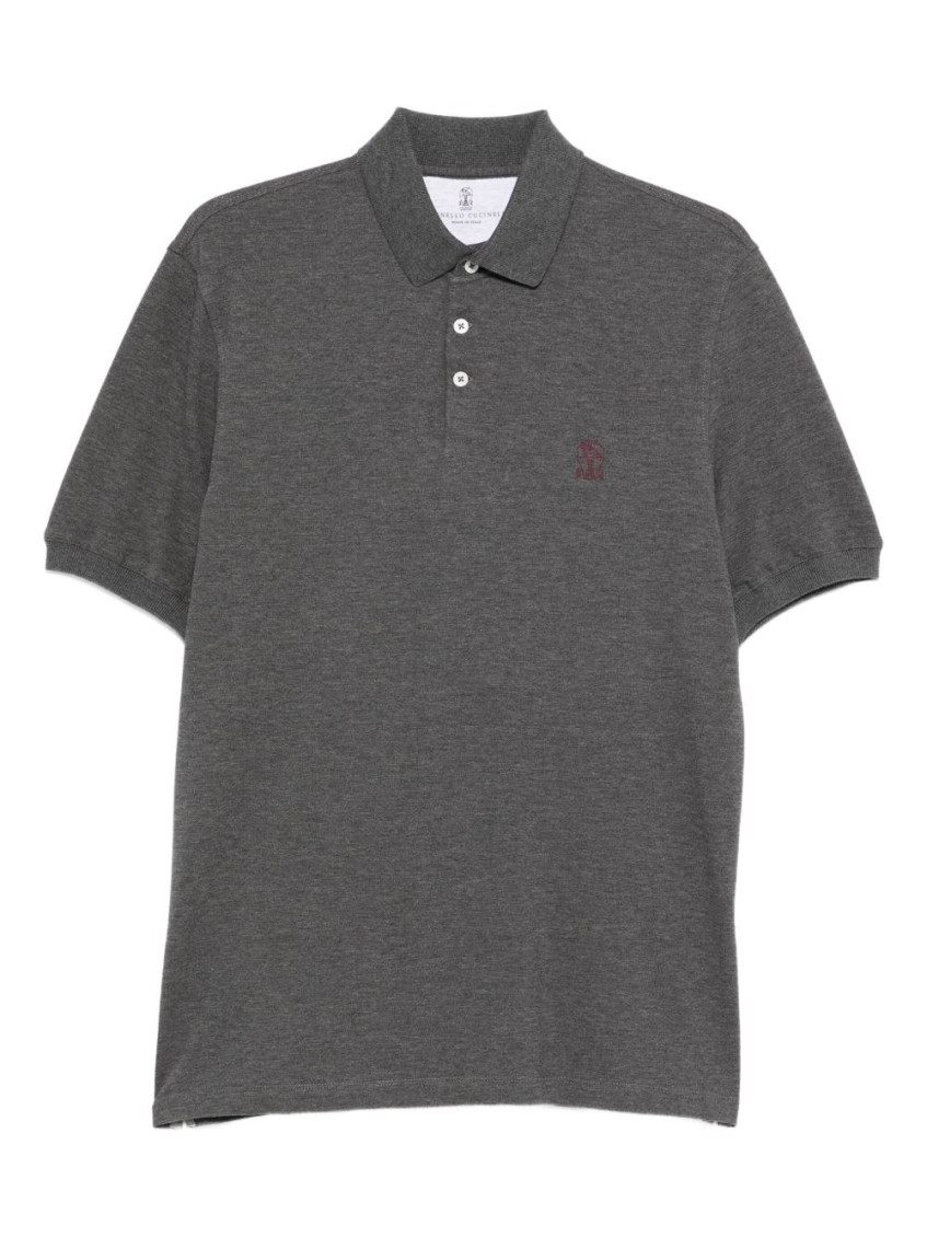 Brunello Cucinelli Men Logo Cotton Polo Shirt In Gray