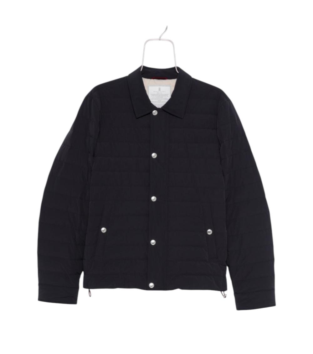 Brunello Cucinelli Dark Blue Nylon Short Jacket In Black