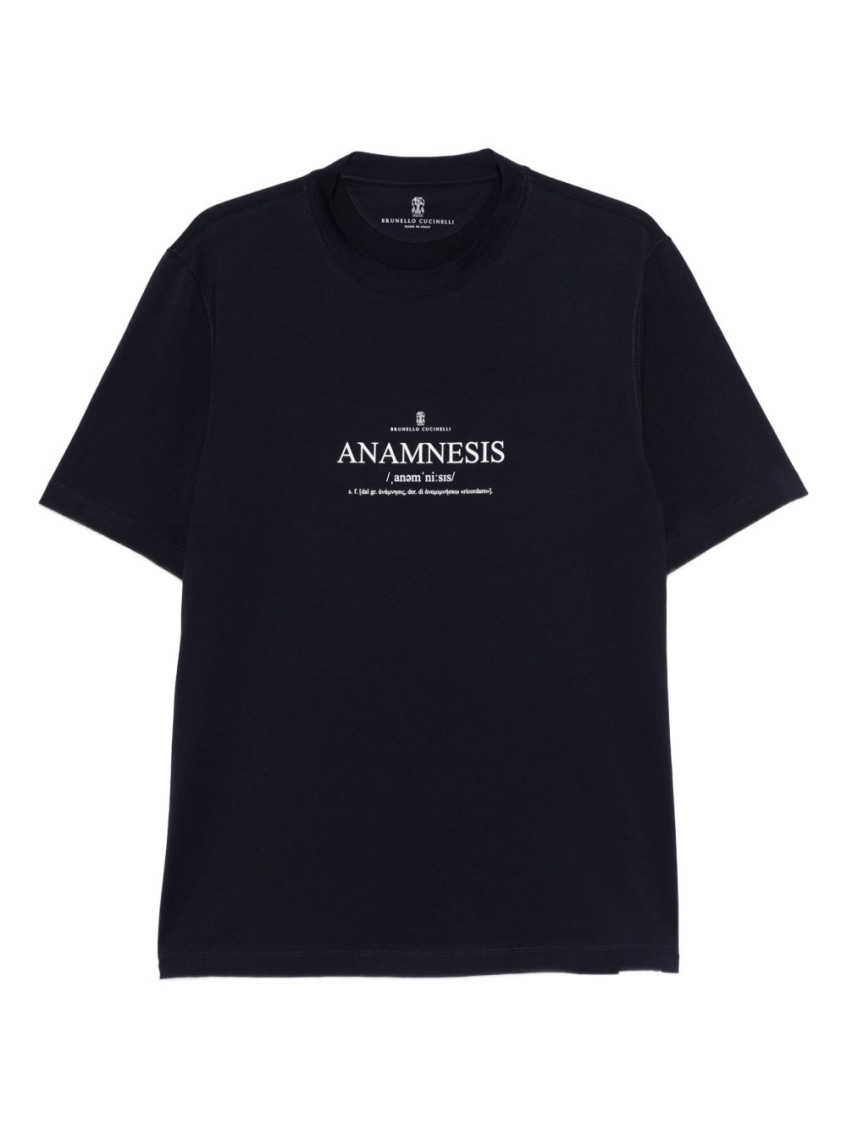 Brunello Cucinelli Cotton Crew Neck T-shirt With Graphic Print In Blue