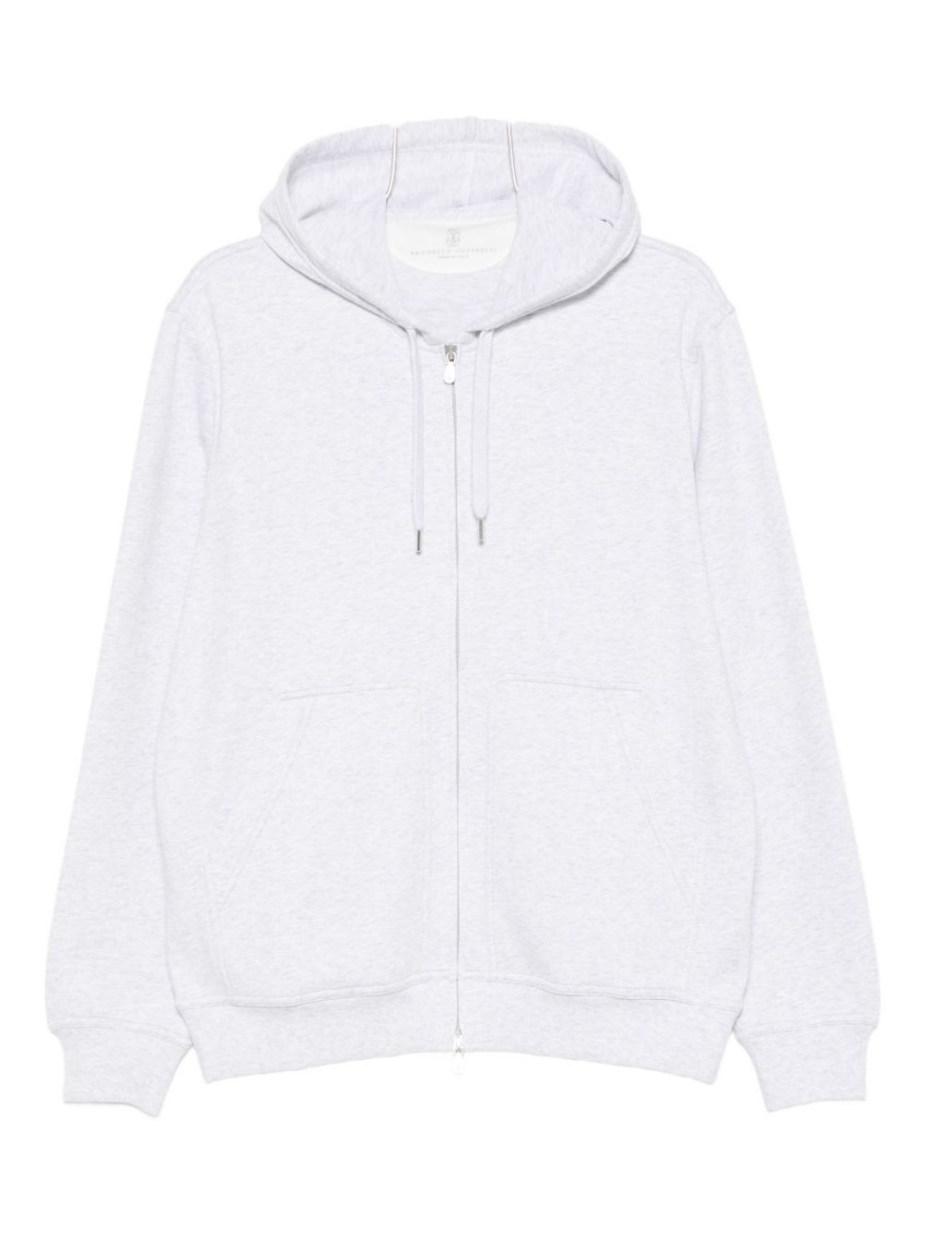 Brunello Cucinelli Light Grey Cotton Zipped Hoodie In White