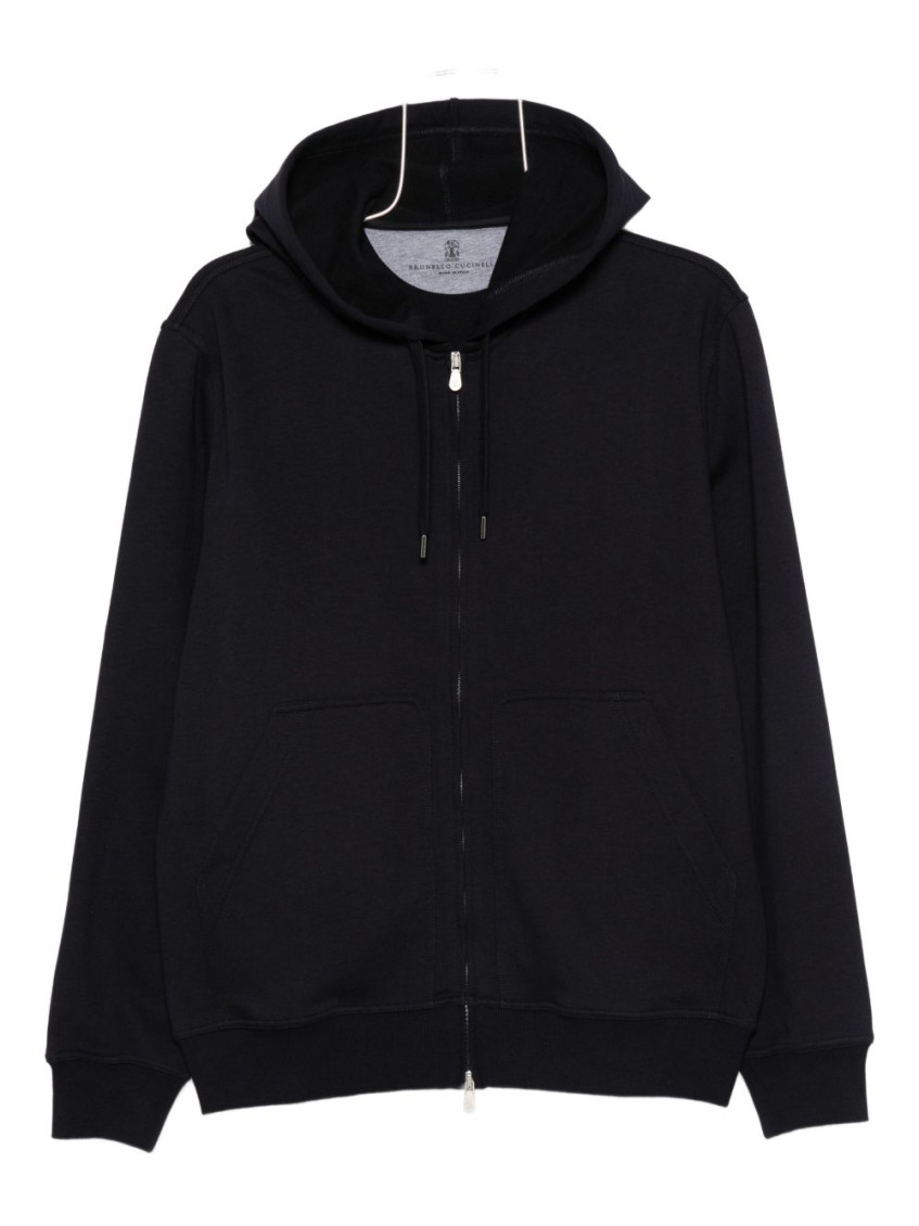 Brunello Cucinelli Men Cotton Zipped Hoodie In Black