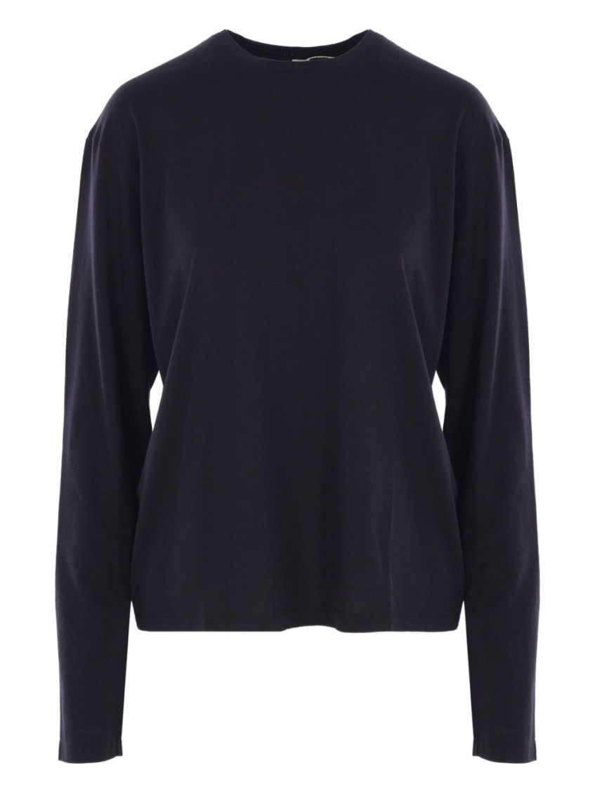 Totême Crew Neck Long Sleeves Plain T-shirt In Black