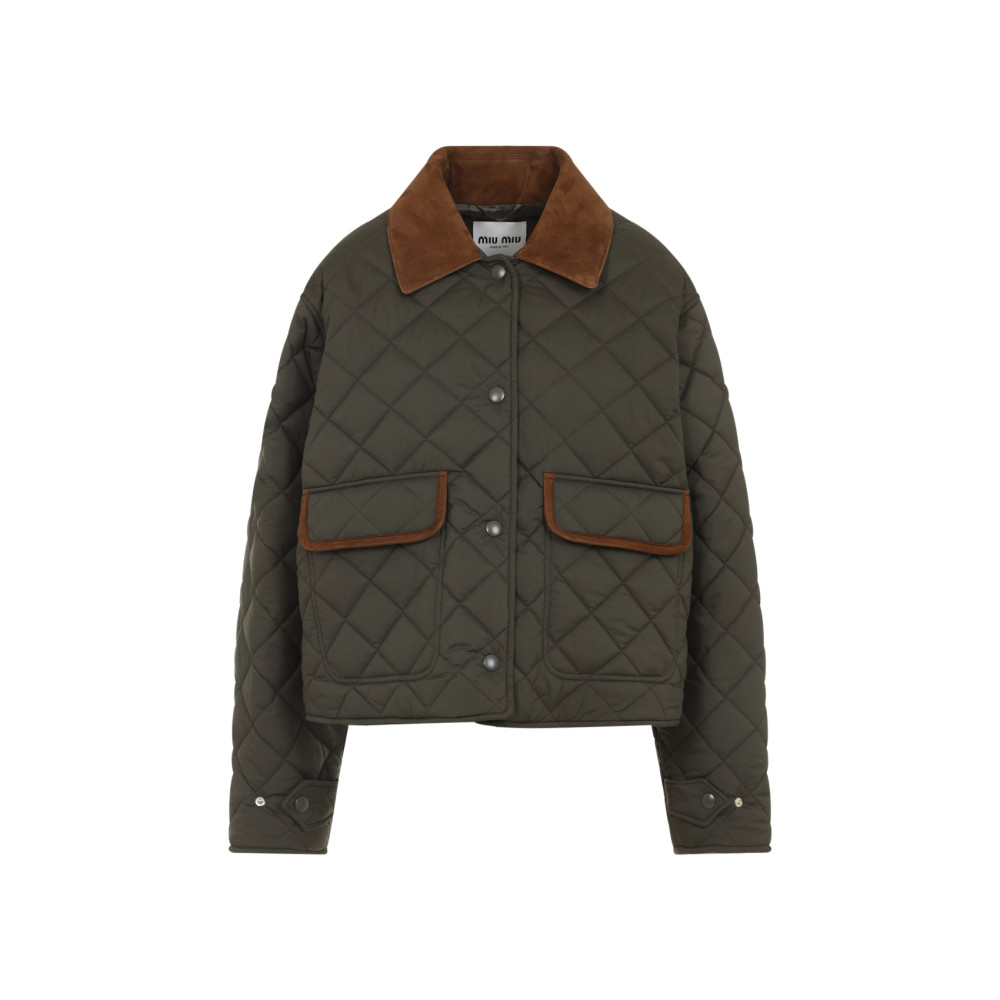 Miu Miu Olive Quilted Nylon Jacket In Green