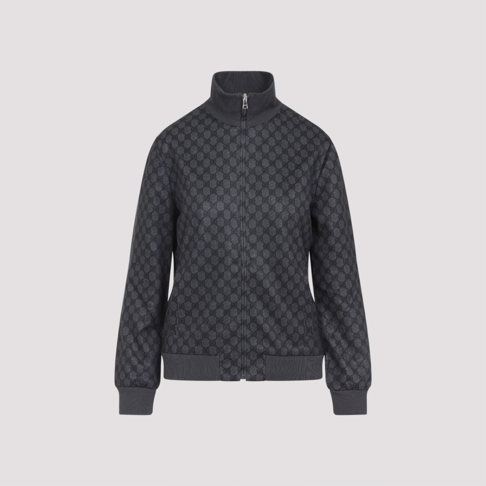 Gucci Printed Technical Jersey Zip Sweatshirt In Black