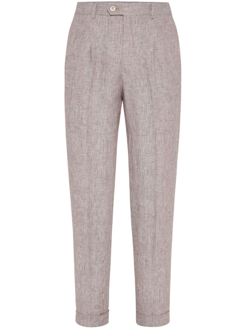 Brunello Cucinelli Straight Trousers With Belt Loops And Cuffed Hem In Pink