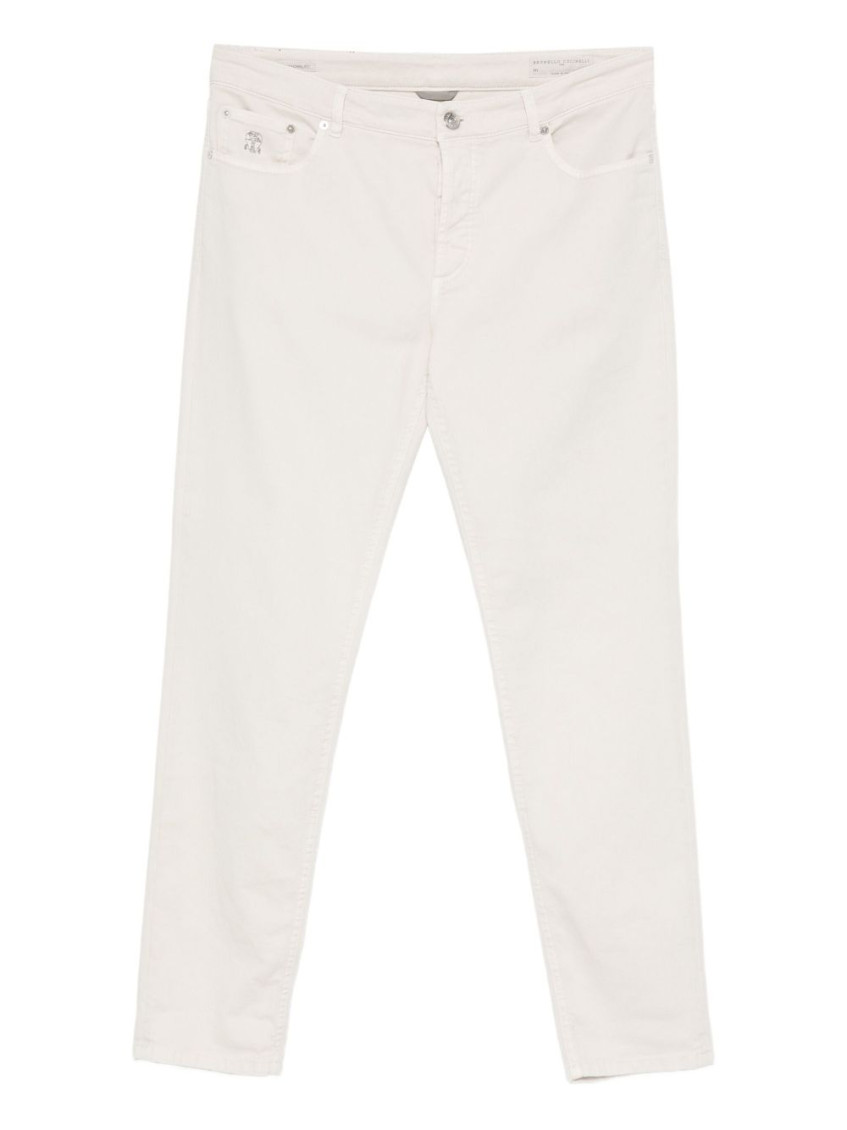Brunello Cucinelli Cotton Trousers With Belt Loops And Rolled Cuffs In White