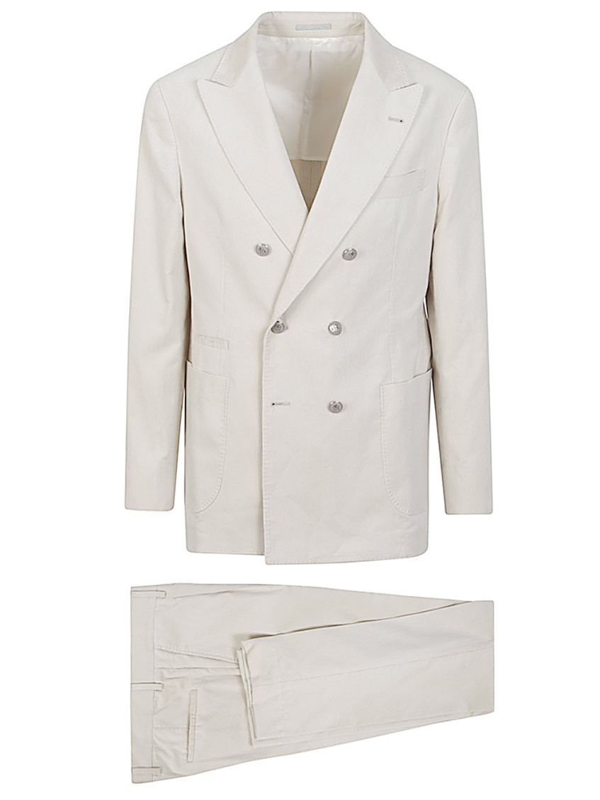 Brunello Cucinelli Ribbed Pattern Double-breasted Suit In White