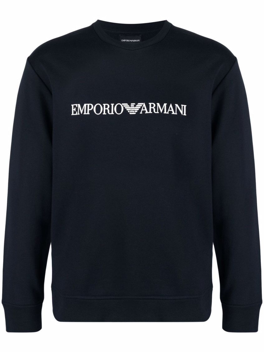 Emporio Armani Cotton Blend Crewneck Sweatshirt In Blue