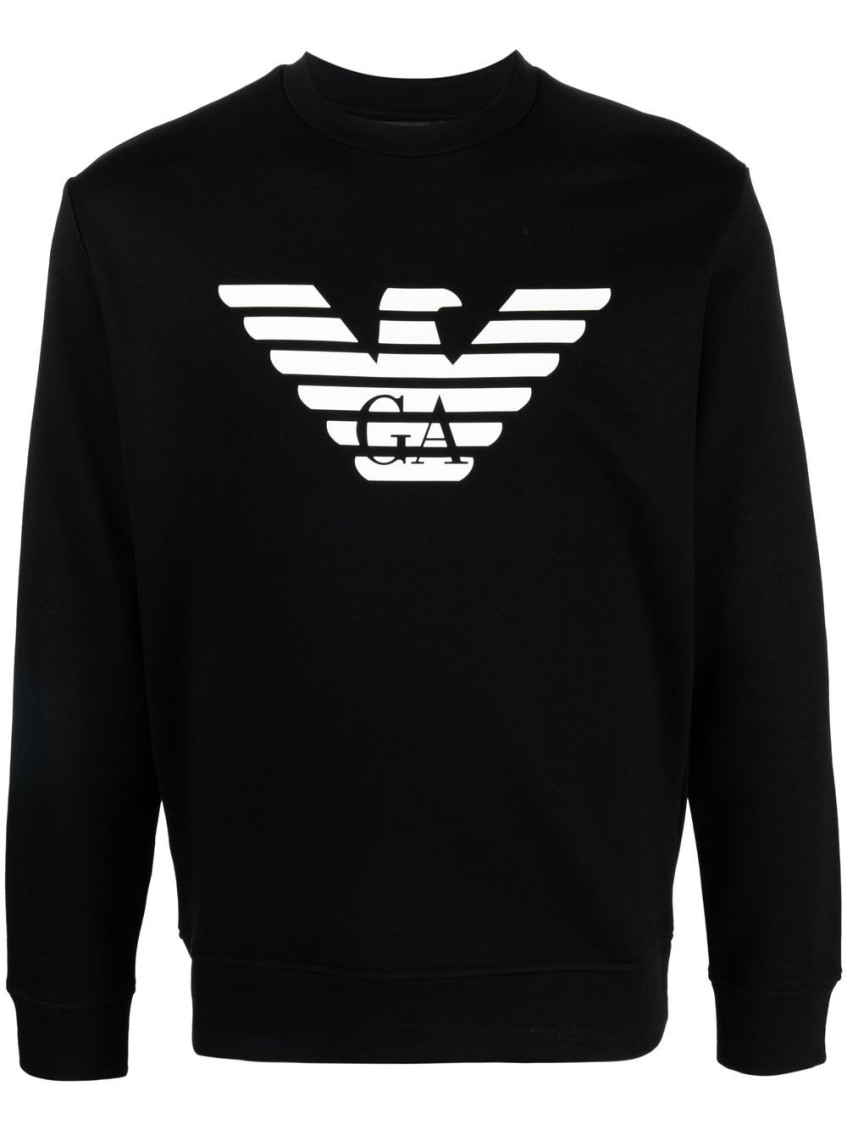 Shop Emporio Armani Black Logo Cotton Blend Sweatshirt