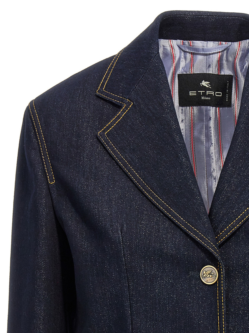 ジャケット ETRO Single-breasted denim blazer Blue WRNA0012AD177 Etro Blue Single-breasted denim blazer for Women Online USA