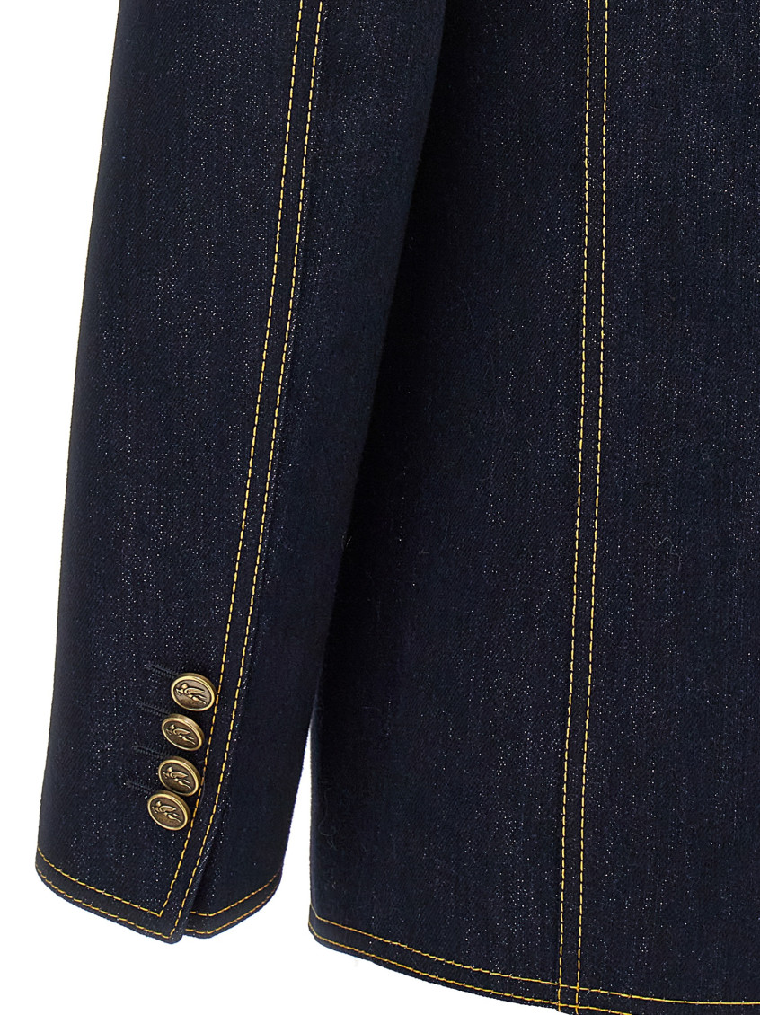 ジャケット ETRO Single-breasted denim blazer Blue WRNA0012AD177 ETRO patterned-jacquard Denim Blazer | Blue | FARFETCH