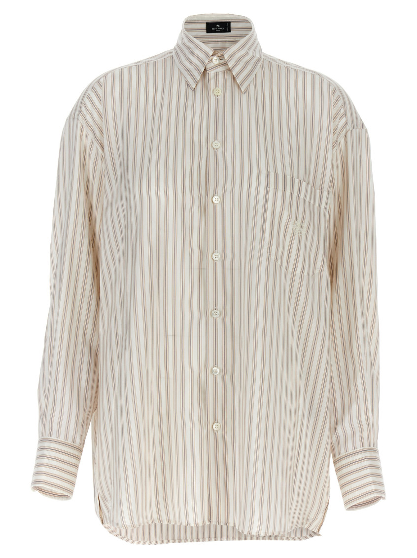 Etro Multicolor Logo Embroidery Striped Shirt In Multicolor