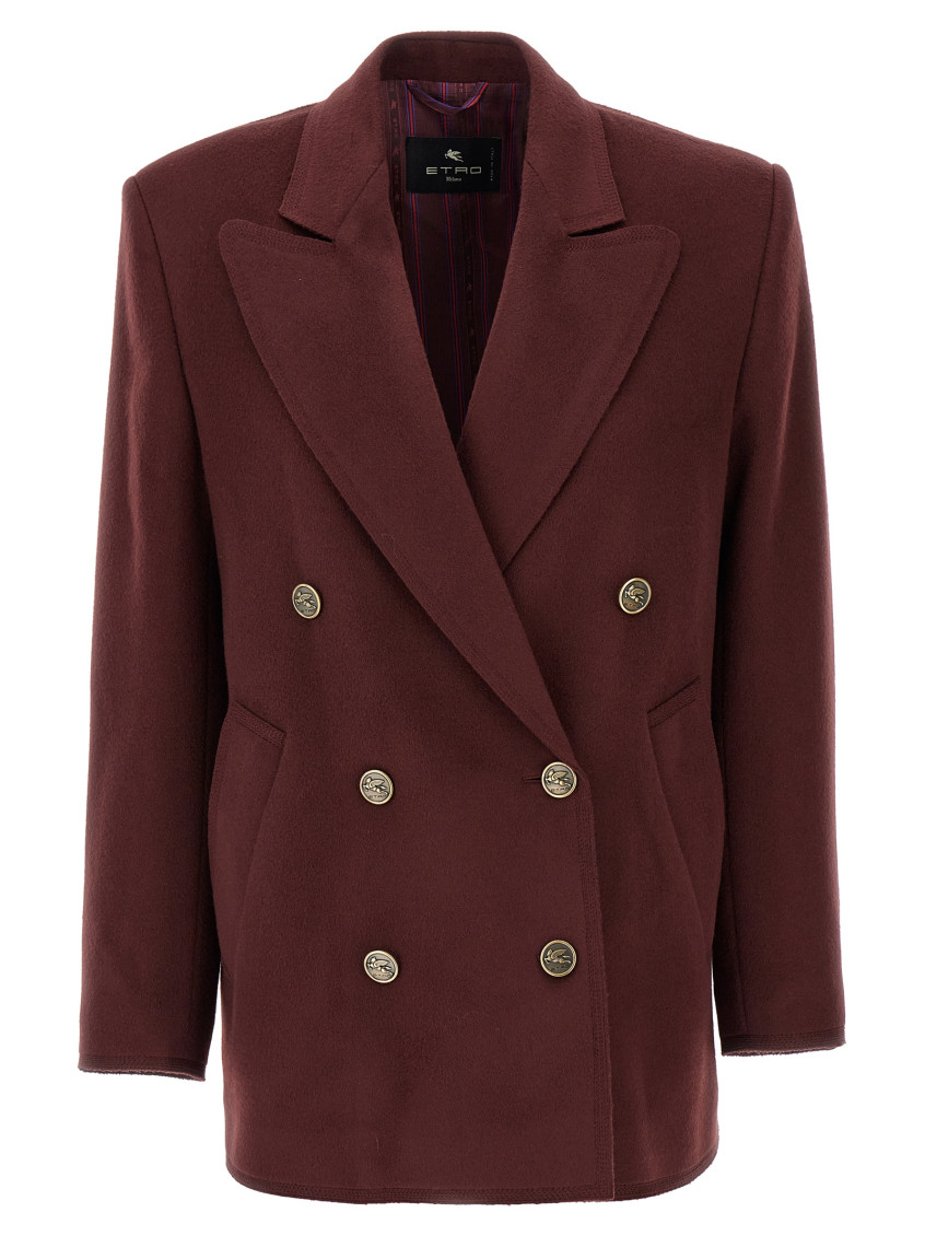 Shop Etro Maroon Double-breasted Blazer