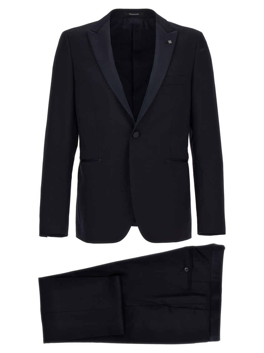 Tagliatore Single-breasted Three-piece Tuxedo Suit In Blue
