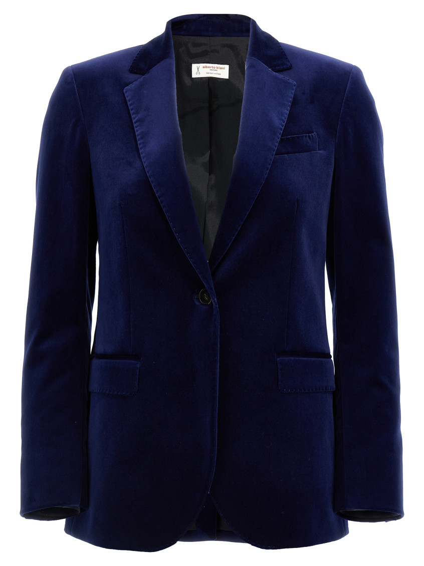 Alberto Biani Blue Single-breasted Velvet Blazer