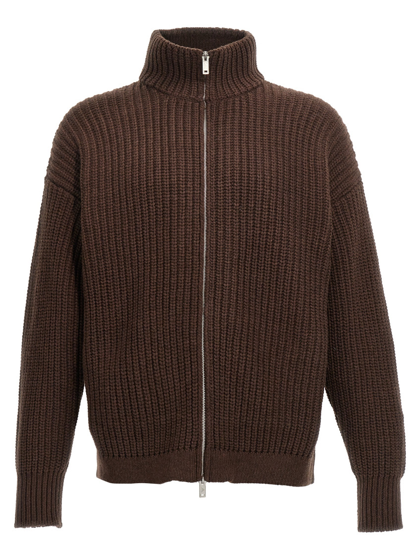 Shop Emporio Armani Brown Turtleneck Cardigan