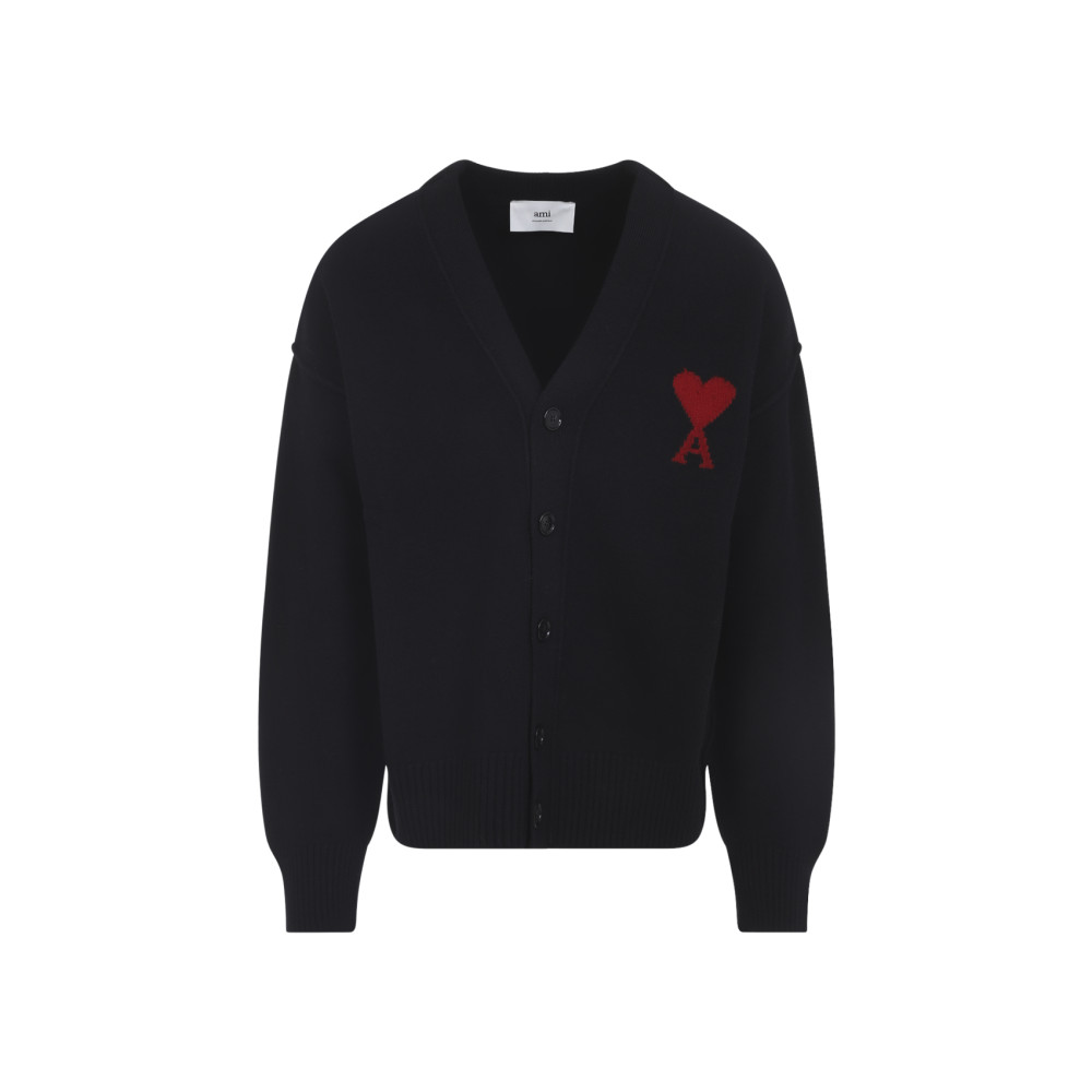 Ami Alexandre Mattiussi Ami Paris Ami Paris De Coeur Wool Cardigan In Black