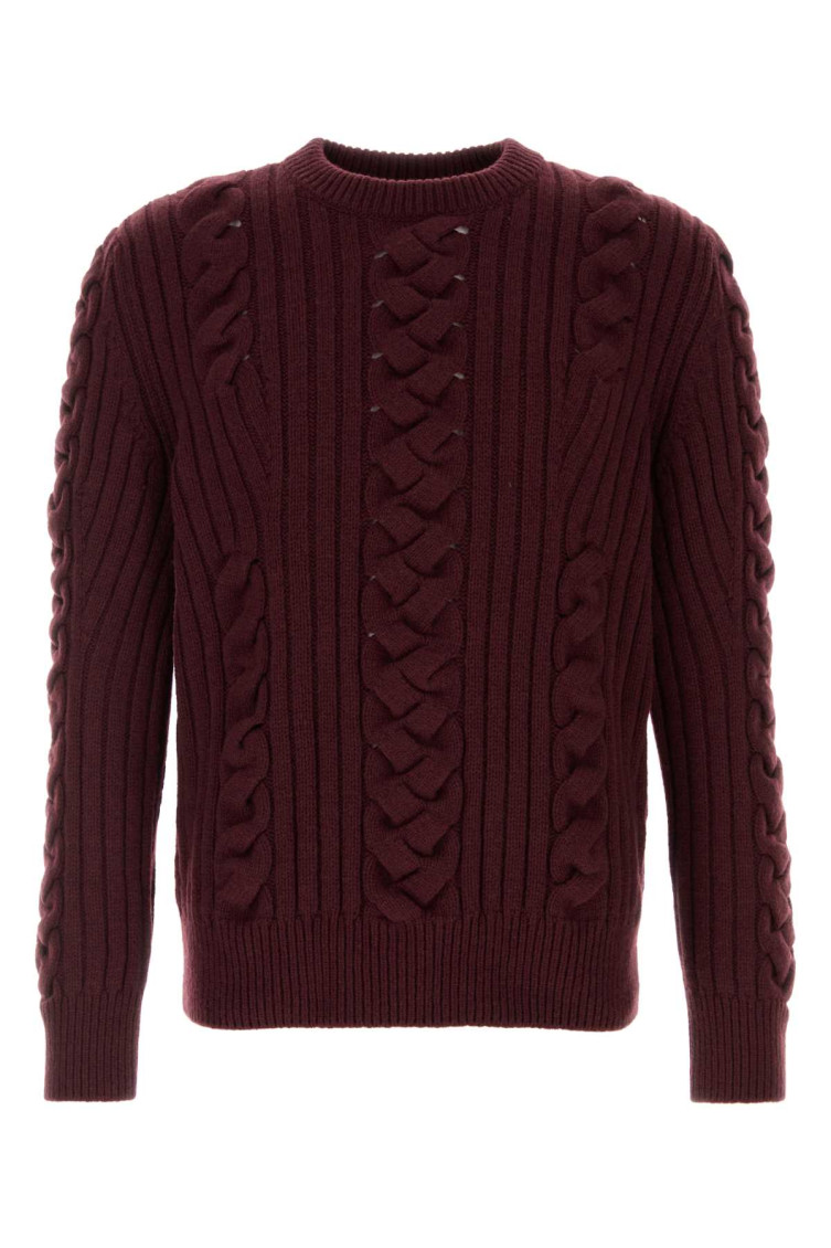 Alexander Mcqueen Maroon Crewneck Cable Knit Sweater In Burgundy