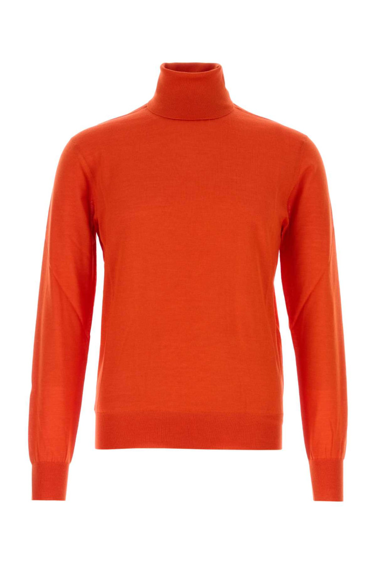 Saint Laurent Turtleneck Wool Sweater In Orange
