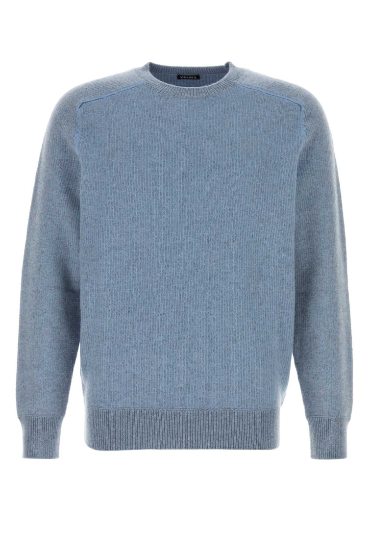 Zegna Cashmere Crew Neck Long Sleeve Sweater In Blue