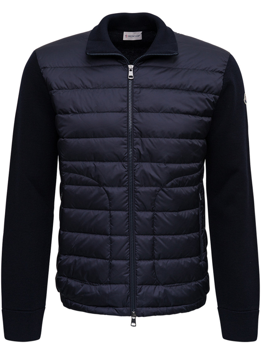 Moncler Blue High Neck Quilted Sweater In Blue