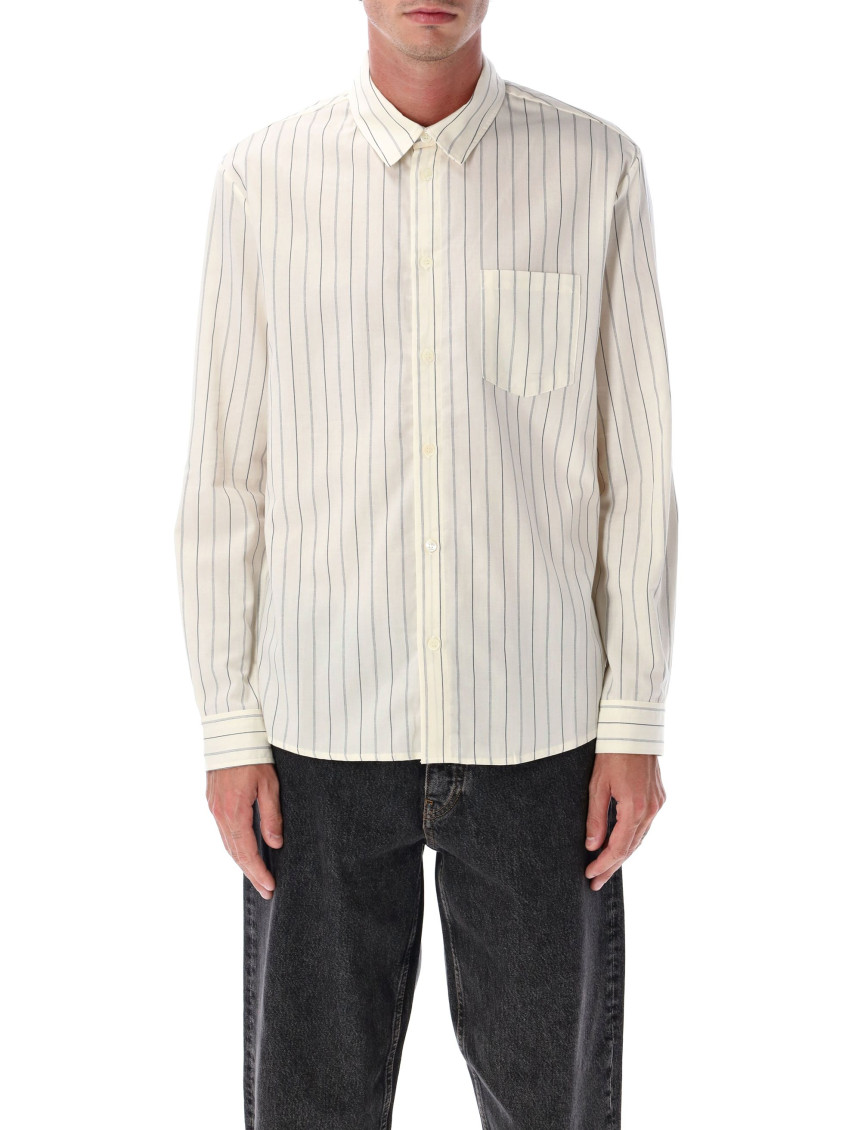 Apc Striped Long Sleeve Shirt With Chest Pocket In White