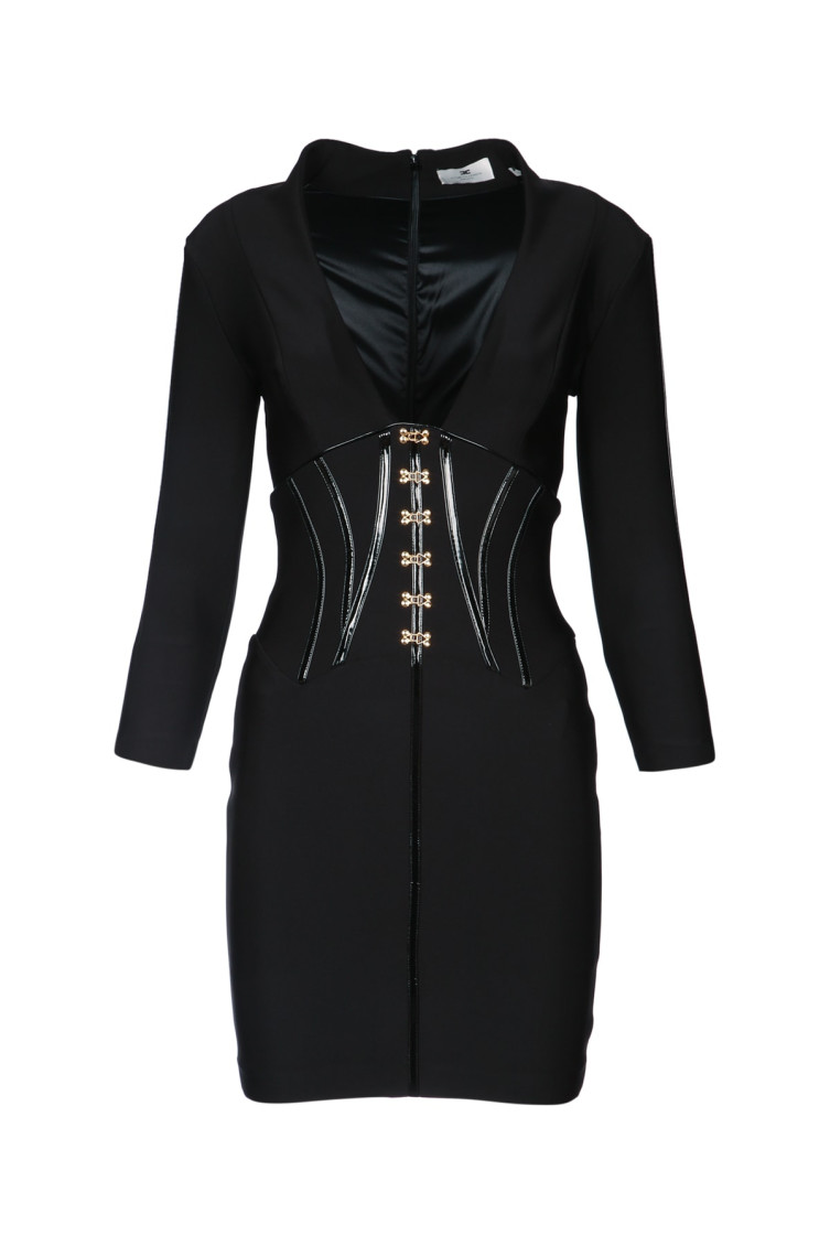 Elisabetta Franchi Black Corset Mini Dress In Black