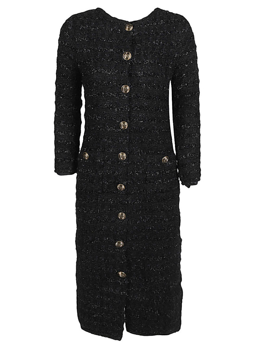 Balenciaga Wool Midi Buttoned Dress In Black