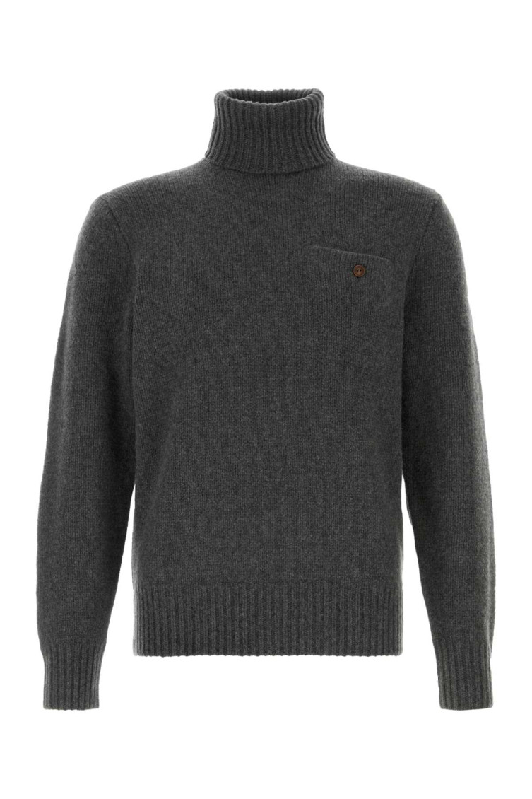 Polo Ralph Lauren Sweater Wool Blend Chest Pocket In Dark Grey