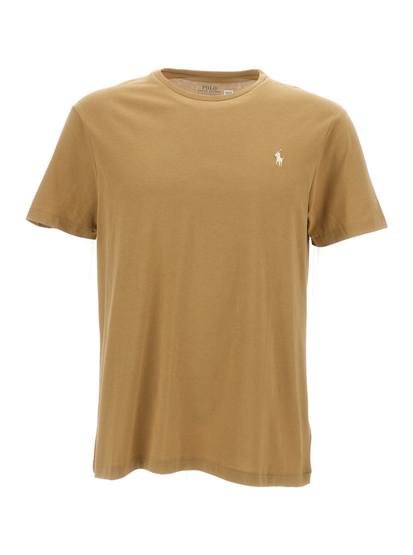 Polo Ralph Lauren Beige Crewneck T-shirt With Pony Embroidery On The Front In Beige