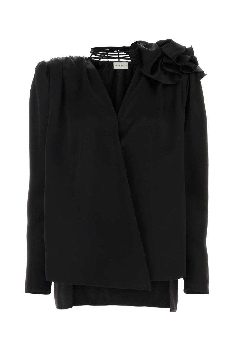 Magda Butrym Draped Floral V-neck Blouse In Black