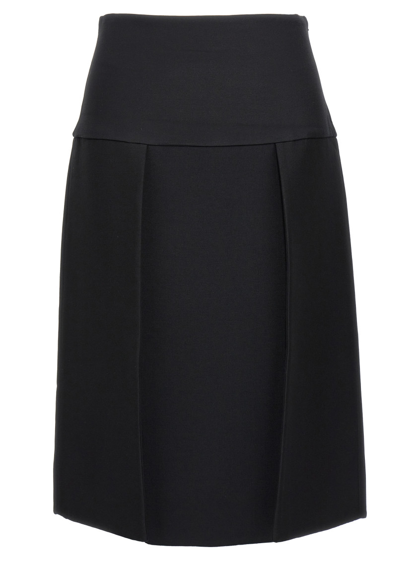 Khaite Kidd Pleated Leather Midi Skirt In Black