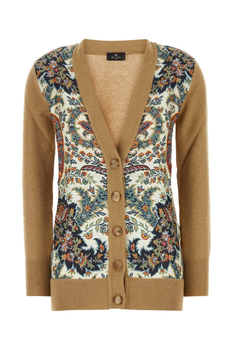 Etro Floral-print Panelled Cardigan In Brown