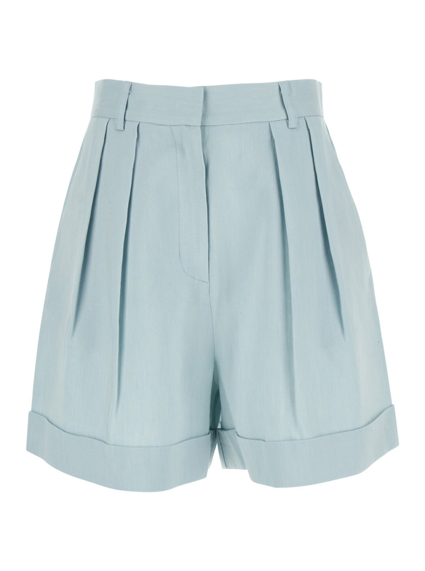 The Andamane Women Light Blue Shorts With Pinces In Linen Blend Woman In Blue