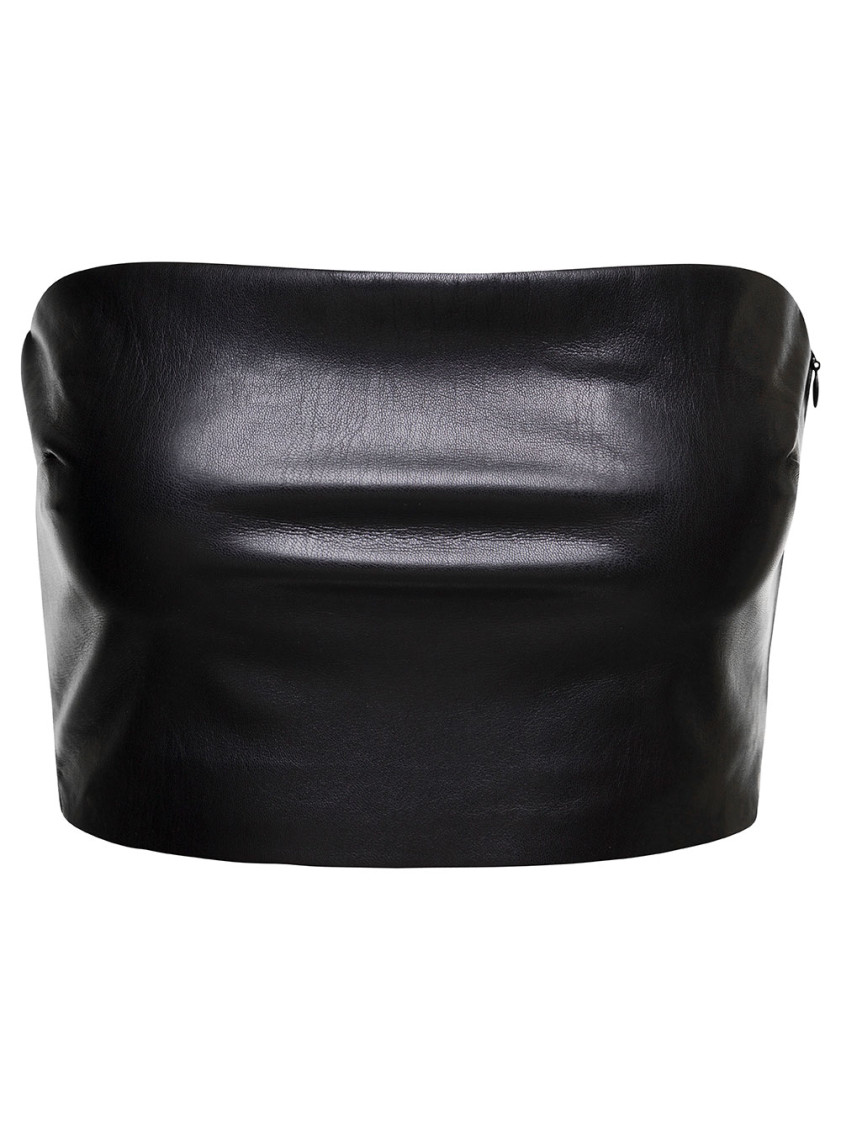 The Andamane Black Bandeau Tube Top Crop Faux Leather In Black