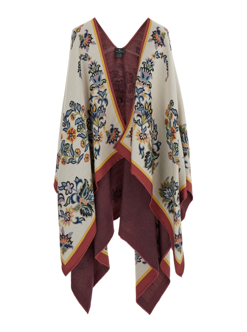 Etro White Blossom Cape In Beige