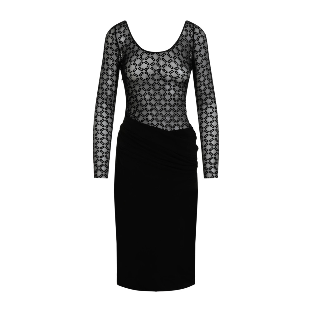 Givenchy Draped Dress In Jersey And Monogram 72 Tulle In Black